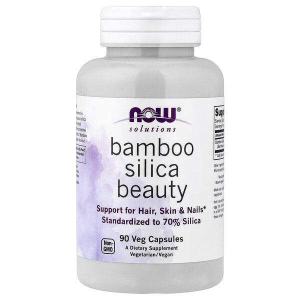 now08404_v_39.jpg Solutions, Bamboo Silica Beauty, диоксид кремния из бамбука, 90 вегетарианских капсул (380 мг в 1 капсуле) — NOW Foods