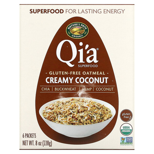 npa15403_v_20.jpg Qi'a Superfood, овсяная каша, кокос со сливками, 6 пакетиков, 228 г (8 унций) — Nature's Path
