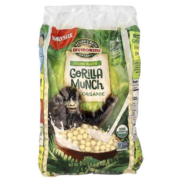 npa87011_v_17.jpg EnviroKidz, органические хлопья Горилла Munch®, кукурузные хлопья, 650 г (23 унции) — Nature's Path