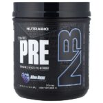 PRE-Workout, предтренировочный комплекс, без стимуляторов, со вкусом голубой малины, 609 г (1,34 фунта) — NutraBio