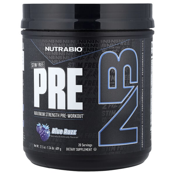 nrb22005_v_8.jpg PRE-Workout, предтренировочный комплекс, без стимуляторов, со вкусом голубой малины, 609 г (1,34 фунта) — NutraBio