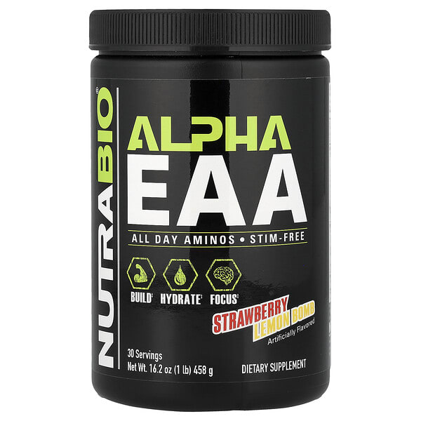 nrb26900_v_48.jpg Alpha EAA, незаменимые аминокислоты, со вкусом клубники и лимона, 458 г (1 фунт) — NutraBio