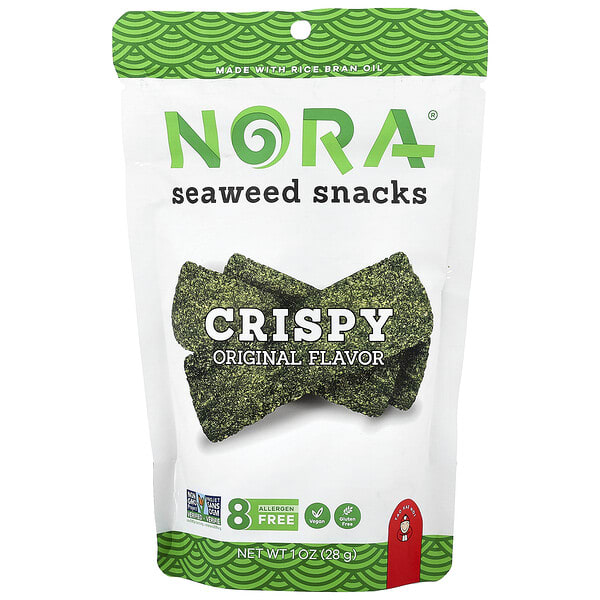 nrk00622_v_16.jpg Nora Snacks, снеки из морских водорослей, хрустящие, оригинальные, 28 г (1 унция)