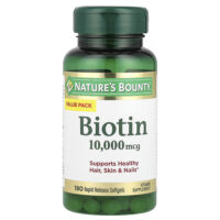 Биотин, 10 000 мкг, 180 мягких таблеток с быстрым высвобождением — Nature's Bounty