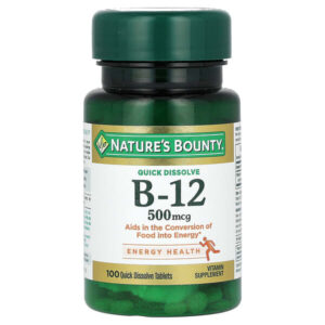 витамин B12, натуральная вишня, 500 мкг, 100 быстрорастворимых таблеток — Nature's Bounty