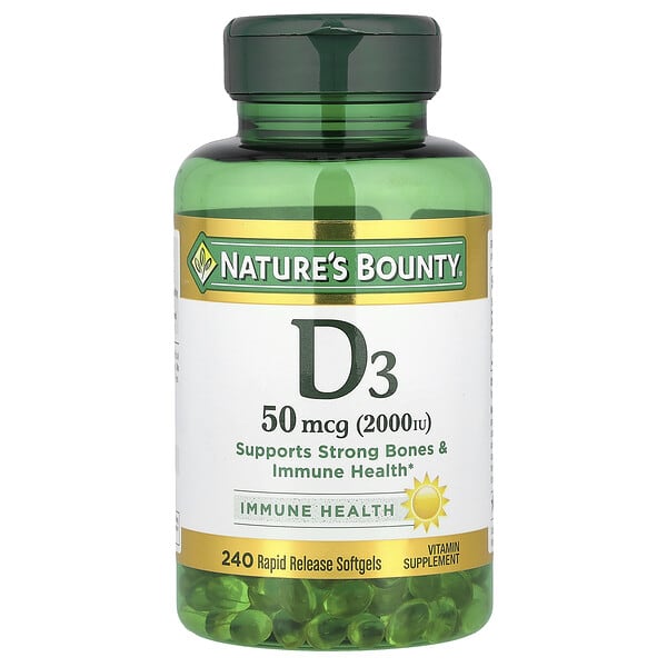nrt19939_v_62.jpg D3, 50 мкг (2000 МЕ), 240 капсул с быстрым высвобождением — Nature's Bounty