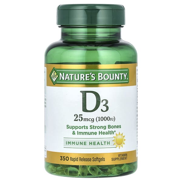 nrt30413_v_35.jpg D3, Immune Health, 25 мкг (1000 МЕ), 350 мягких таблеток с быстрым высвобождением — Nature's Bounty