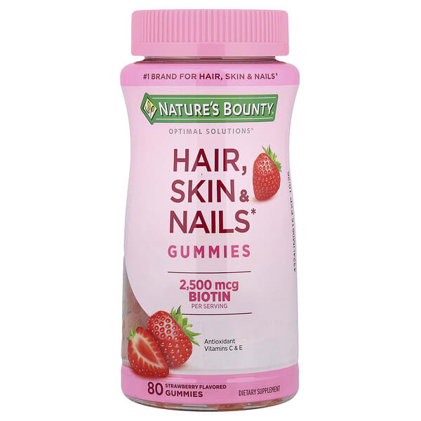 nrt53545_v_88.jpg Optimal Solutions®, жевательные таблетки для здоровья волос, кожи и ногтей, со вкусом клубники, 80 жевательных таблеток — Nature's Bounty