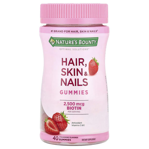 nrt57244_v_8.jpg Optimal Solutions®, жевательные таблетки для волос, кожи и ногтей, со вкусом клубники, 40 жевательных таблеток — Nature's Bounty