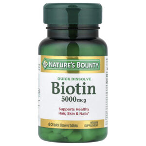 биотин, со вкусом клубники, 5000 мкг, 60 быстрорастворимых таблеток — Nature's Bounty