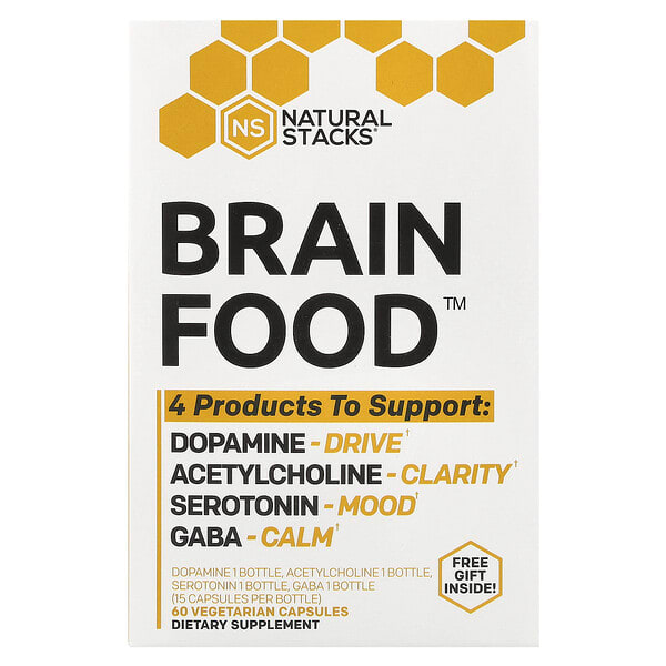nsk13046_v_18.jpg Brain Food™, 4 флакона, 15 вегетарианских капсул в каждом флаконе — Natural Stacks