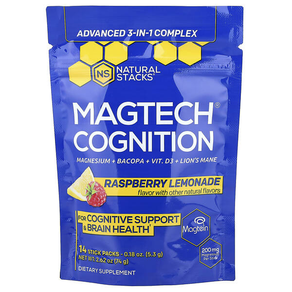 nsk13093_v_3.jpg Magtech® Cognition, малиновый лимонад, 14 стиков по 5,3 г (0,18 унции) — Natural Stacks