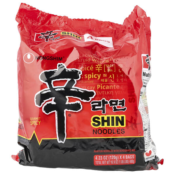 nsm02286_v_29.jpg Shin Noodles, Gourmet Spicy, 4 пакетика по 120 г (4,23 унции) — Nongshim