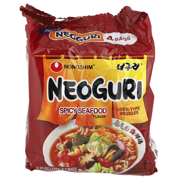 nsm02299_v_10.jpg Neoguri, лапша удон, пряные морепродукты, 4 пакетика по 120 г (4,23 унции) — Nongshim
