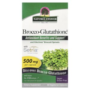 Brocco-Glutathione, средство с брокколи и глутатионом, 500 мг, 60 растительных капсул — Nature's Answer