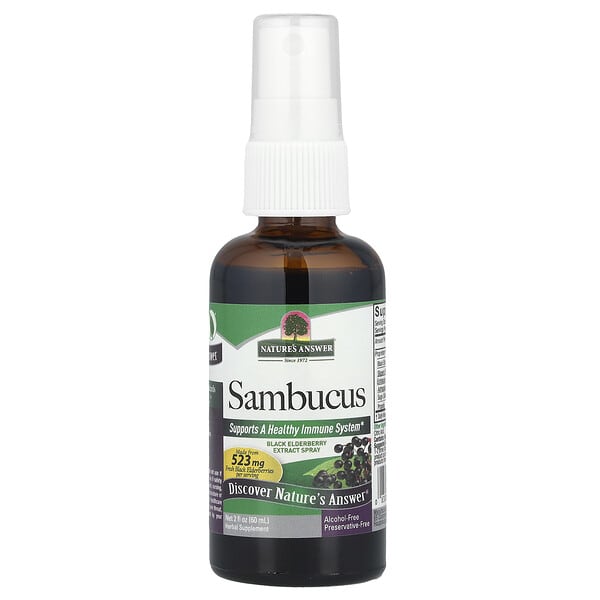 nta26188_v_38.jpg Sambucus, спрей с экстрактом черной бузины, без спирта, 60 мл (2 жидк. унции) — Nature's Answer