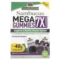 Sambucus Mega Gummies, жевательные таблетки 7X Strength™, 202 мг, 30 без желатина/веганских жевательных таблеток — Nature's Answer