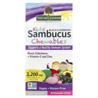 Kid's Sambucus Chewables, черная бузина с витамином C и цинком, 45 жевательных таблеток — Nature's Answer