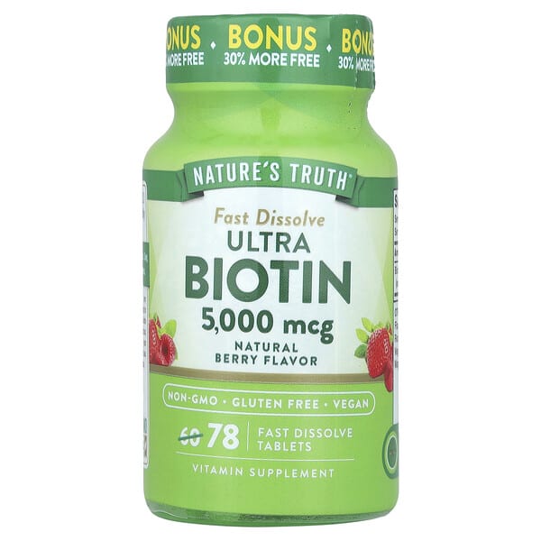 nth10118_v_24.jpg Ultra Biotin, натуральные ягоды, 5000 мкг, 78 быстро растворяющихся таблеток — Nature's Truth
