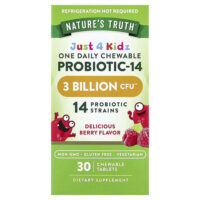 Just 4 Kidz, одна жевательная таблетка с пробиотиком-14, вкус ягод, 30 жевательных таблеток — Nature's Truth