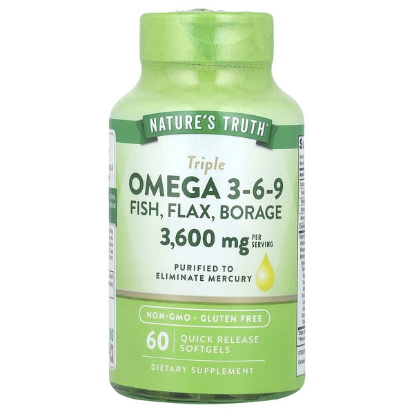 nth10198_v_25.jpg Triple Omega 3-6-9, рыба, лен, бурачник, 60 капсул быстрого действия — Nature's Truth