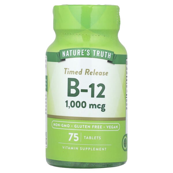 nth11099_v_24.jpg Vitamins, B12 с замедленным высвобождением, 1000 мкг, 75 таблеток — Nature's Truth