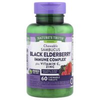 Иммунный комплекс Sambucus Black Elderberry, плюс витамин C и цинк, натуральная смесь ягод, 60 жевательных таблеток — Nature's Truth