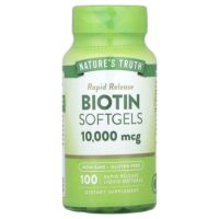 Биотин, 10 000 мкг, 100 желатиновых капсул с быстрым высвобождением — Nature's Truth