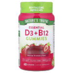 Essential D3 и B12, жевательные таблетки, со вкусом клубники, 60 жевательных таблеток — Nature's Truth