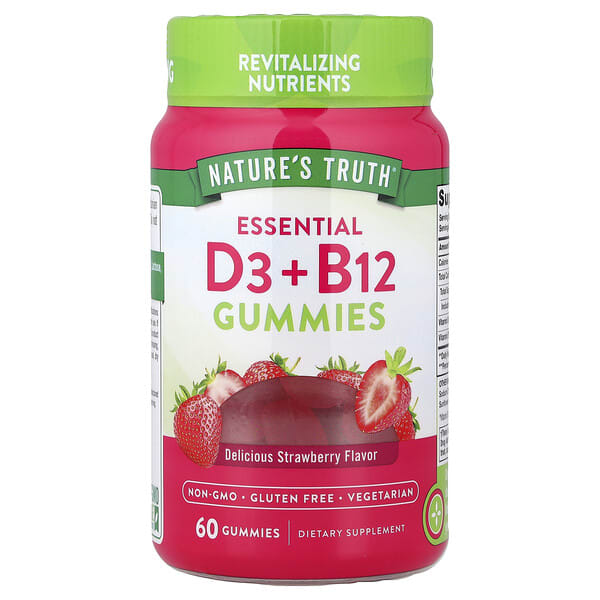 nth11747_v_24.jpg Essential D3 и B12, жевательные таблетки, со вкусом клубники, 60 жевательных таблеток — Nature's Truth