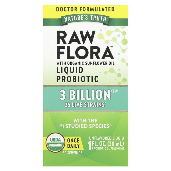 nth12540_v_17.jpg Жидкий пробиотик Raw Flora™, без добавок, 3 млрд КОЕ, 30 мл (1 жидк. Унция) — Nature's Truth