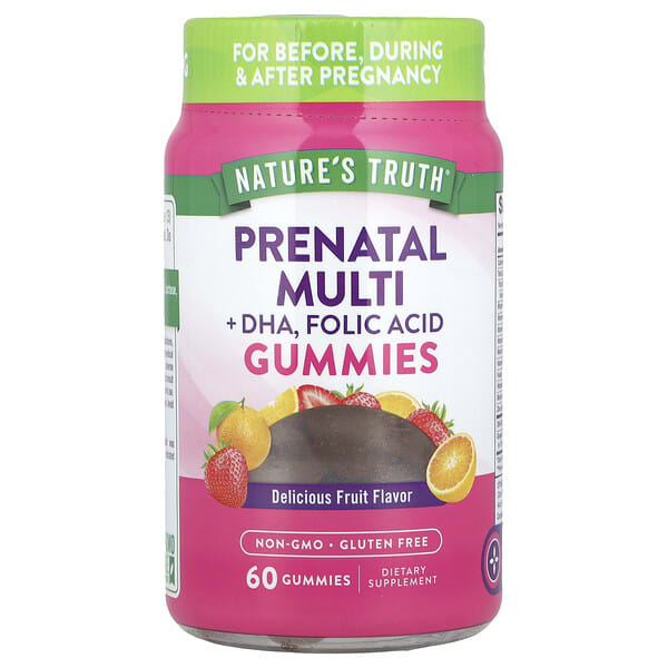 nth12546_v_8.jpg Prenatal Multi + DHA, жевательные мармеладки с фолиевой кислотой, вкусные фрукты, 60 жевательных таблеток — Nature's Truth
