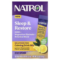 Sleep & Restore, успокаивающая смесь для напитков, без мелатонина, лимон и ромашка, 10 пакетиков по 2,6 г (0,09 унции) — Natrol