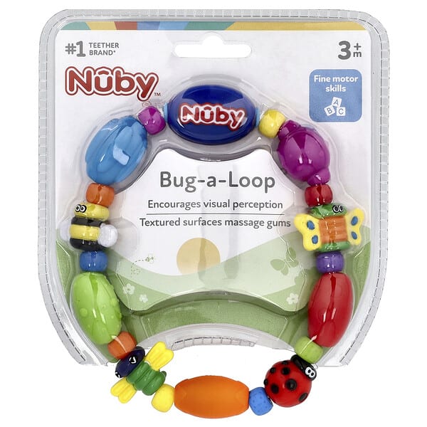 nub00478_v_17.jpg Bug-a-Loop, прорезыватель для зубов, для детей от 3 месяцев, 1 шт. — Nuby
