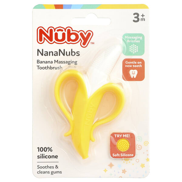 nub00782_v_15.jpg NanaNubs, массажная зубная щетка с бананом, для детей от 3 месяцев, 1 шт. — Nuby