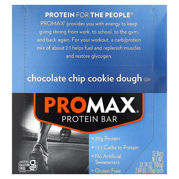nug12911_v_10.jpg ProMax Protein Bar, протеиновый батончик, тесто для печенья с шоколадной крошкой, 12 батончиков по 75 г (2,64 унции) — NuGo Nutrition