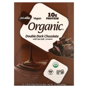 Organic® протеиновые батончики, двойной темный шоколад с морской солью, 12 батончиков по 50 г (1,76 унции) — NuGo Nutrition