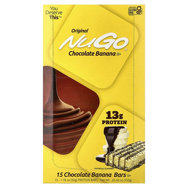 nug50703_v_41.jpg протеиновые батончики, шоколад и банан, 15 батончиков по 50 г (1,76 унции) — NuGo Nutrition