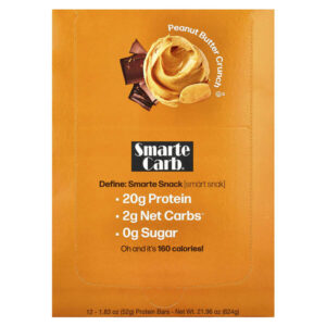 Протеиновый батончик Smarte Carb®, хрустящая арахисовая паста, 12 батончиков, 52 г (1,83 унции) — NuGo Nutrition