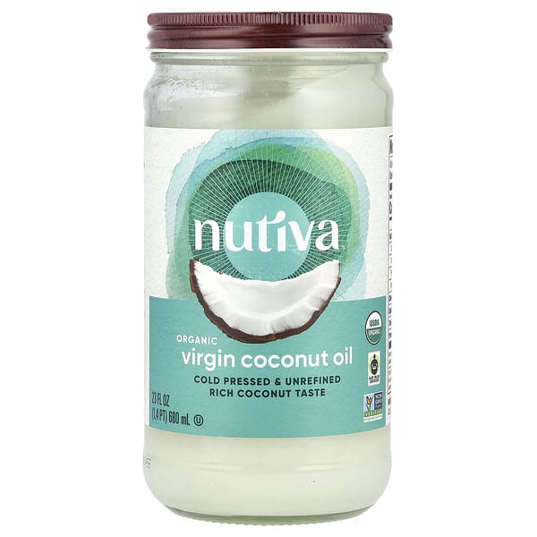 nut10352_v_40.jpg Органическое кокосовое масло, Virgin, 23 жидкие унции (680 мл) — Nutiva