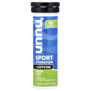 Hydration, Sport + Caffeine, добавка с шипучим электролитом, свежий лайм, 10 таблеток — Nuun
