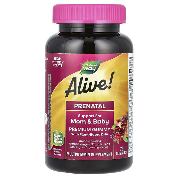 nwy10482_v_96.jpg Alive! Daily Support Premium Prenatal, витамины для беременных, клубника и лимон, 75 жевательных таблеток — Nature's Way