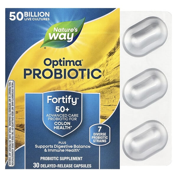 nwy10762_v_87.jpg пробиотик Optima®, Fortify® для людей старше 50 лет, 50 млрд КОЕ, 30 капсул с отсроченным высвобождением — Nature's Way