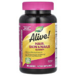 Alive!, жевательные таблетки для здоровья волос, кожи и ногтей, со вкусом клубники, 60 жевательных таблеток — Nature's Way