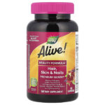 Alive! премиальная жевательная таблетка для волос, кожи и ногтей, со вкусом клубники, 60 жевательных таблеток — Nature's Way