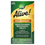 Alive!® Max3 Potency, полный мультивитаминный комплекс для взрослых, с железом, 90 таблеток — Nature's Way