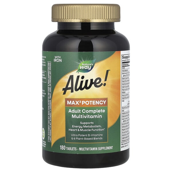 nwy14928_v_78.jpg Alive! Max3 Potency, полный мультивитаминный комплекс для взрослых, с железом, 180 таблеток — Nature's Way