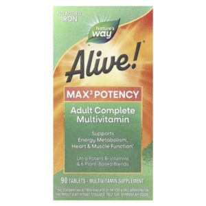 Alive! Max3 Daily, мультивитаминный комплекс, без добавления железа, 90 таблеток — Nature's Way
