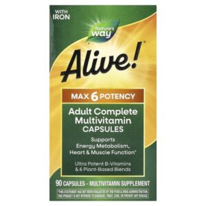 Alive!® Max 6 Potency, полный мультивитаминный комплекс для взрослых, с железом, 90 капсул — Nature's Way