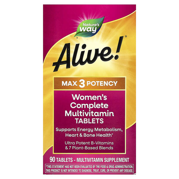 nwy15543_v_99.jpg Alive!® Max 3 Potency, комплекс мультивитаминов для женщин, 90 таблеток — Nature's Way